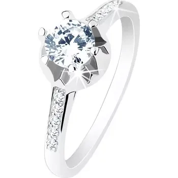 Prsten Zásnubní prsten - stříbro 925, úzká zdobená ramena, čirý zirkon, zdobený kotlík - Velikost: 48