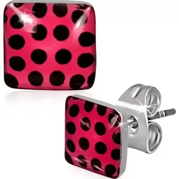 Náušnice Červené čtvercové náušnice z oceli s černými puntíky