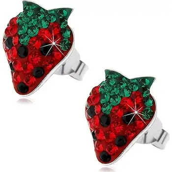 Náušnice Stříbrné náušnice 925 - blyštivé jahůdky, kulaté barevné zirkony