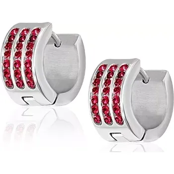 Náušnice Ocelové náušnice - tři červené zirkonové pásy
