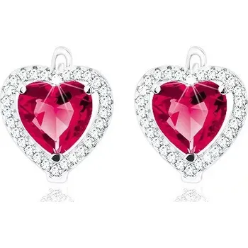 Náušnice Náušnice ze stříbra 925, červené zirkonové srdíčko, třpytivý lem, boční výřezy