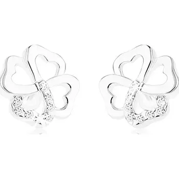Náušnice Náušnice ze stříbra 925, obrys čtyřlístku pro štěstí, čiré zirkonky