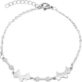 Náramek Náramek z chirurgické oceli stříbrné barvy, oválná očka, psíci a kostičky