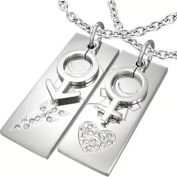 Přívěsek Přívěsky z chirurgické oceli rozpůlené na polovinu srdce a šíp se zirkony