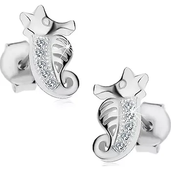Náušnice Puzetové náušnice - stříbro 925, malý mořský koník zdobený zirkony a výřezy