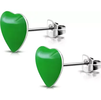 Náušnice Ocelové náušnice se zelenými srdíčky a puzetkami