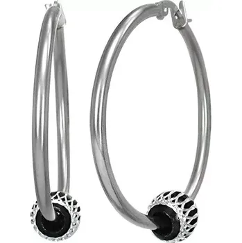 Náušnice Ocelové náušnice, kruhy s černou kuličkou s výřezy