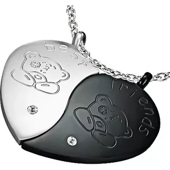 Přívěsek Šperky Eshop Ocelové přívěsky BEST FRIENDS - rozlomené srdce s medvídky a čirými zirkony