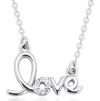Náhrdelník Stříbrný náhrdelník 925 - ozdobně tvarovaný nápis "love", blýskavé brilianty