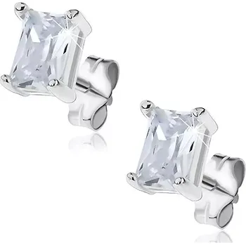 Náušnice Stříbrné náušnice 925 - třpytivý zirkon, obdélník s dvojitým úchytem