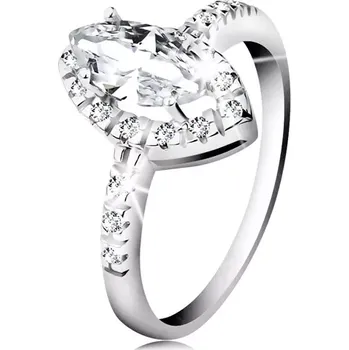 Prsten Rhodiovaný prsten, stříbro 925, zrnko čiré barvy se zirkonovým lemem - Velikost: 48