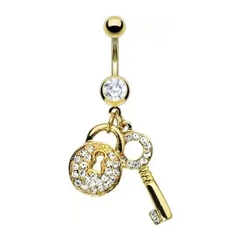 Piercing Piercing do pupíku zlaté barvy - klíč a zirkonový zámeček