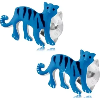 Náušnice Náušnice ze stříbra 925, modrý tygr s černými proužky, puzetky