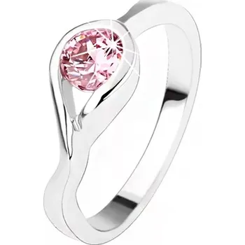Prsten Stříbrný zásnubní prsten 925, kulatý růžový zirkon, zatočená ramena - Velikost: 54