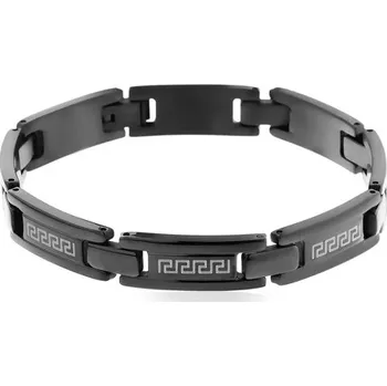 Náramek Černý náramek z chirurgické oceli, lesklé články s motivem řeckého klíče