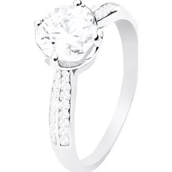 Prsten Zásnubní prsten, stříbro 925, čirý kulatý zirkon v dekorativním kotlíku - Velikost: 52