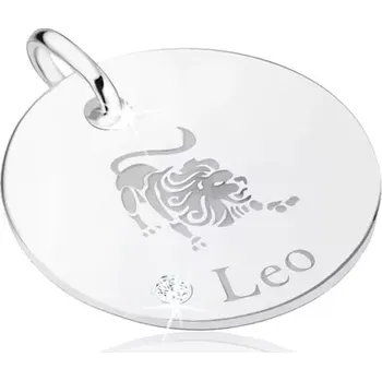 Přívěsek Kruhový stříbrný přívěsek 925, ozdobné gravírování - znamení LEV, zirkon