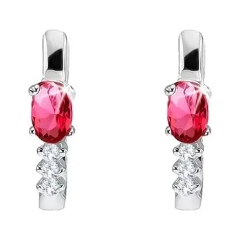 Náušnice Náušnice ze stříbra 925, červený oválný kámen, linie čirých zirkonků