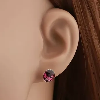 Náušnice Puzetové náušnice ze stříbra 925, blýskavý fialový krystal od Swarovského, 9 mm