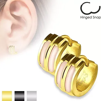 Náušnice Náušnice z oceli 316L - kloubové, dva vypouklé perleťové pásy, různé barvy - Barva: Černá