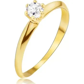 Prsten Zlatý prsten 585 - lesklá hladká zkosená ramena, čirý kamínek - Velikost: 49