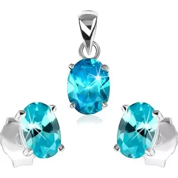 Souprava šperků Stříbrná sada 925 - přívěsek a náušnice, světle modrý zirkonový ovál