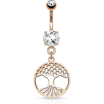 Piercing Ocelový piercing do pupíku měděné barvy, vyřezávaný strom života v kruhu