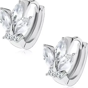 Náušnice Lesklé náušnice - kroužek stříbrné barvy s kulatými a zrnkovitými zirkony