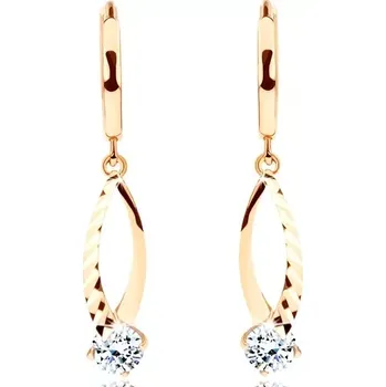 Náušnice Zlaté visací náušnice 14K se svislou konturou zrna a čirým zirkonem