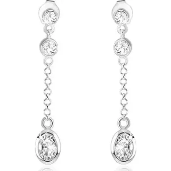 Náušnice Puzetové náušnice, stříbro 925, kulatý a oválný čirý zirkon, řetízek