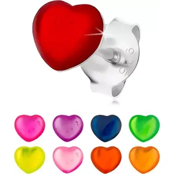 Náušnice Náušnice ze stříbra 925, souměrné srdíčko pokryté barevnou glazurou - Barva: Oranžová