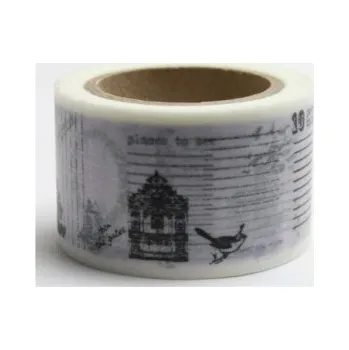 Lepicí páska Dekorační lepicí páska - WASHI pásky-1ks černobílý ptáček, dům...