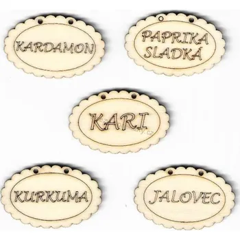 Překližka Výřez z překližky, O117/3, cedulka-KURKUMA, 4,5x2,8cm, 1ks