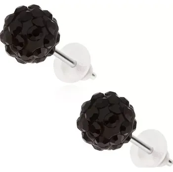Náušnice Náušnice z chirurgické oceli - černé Shamballa kuličky se zirkony, 8 mm