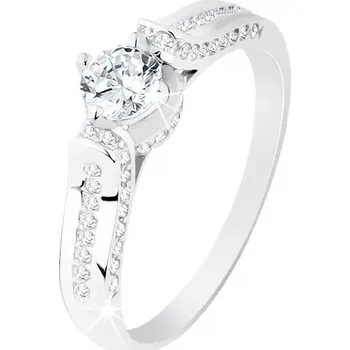 Prsten Stříbrný prsten 925, čirá zirkonová linie, kulatý zirkonek v ozdobném kotlíku - Velikost: 57