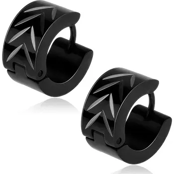 Náušnice Černé kruhové náušnice z oceli, stříbrné "V" zářezy