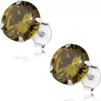 Náušnice Stříbrné 925 náušnice, kulatý blýskavý zirkon zelené barvy, 8 mm