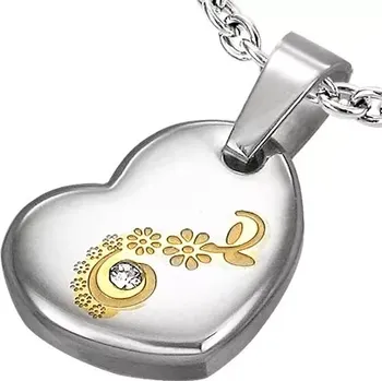 Přívěsek Přívěsek z chirurgické oceli, srdce s kvítky a čirým zirkonkem