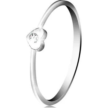 Prsten Diamantový prsten z bílého 14K zlata - srdíčko s čirým briliantem - Velikost: 55