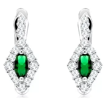 Náušnice Náušnice s čirým kosočtvercem a zeleným oválným zirkonem, stříbro 925