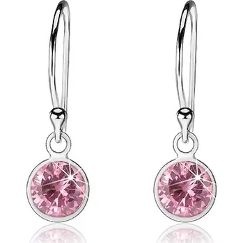 Náušnice Stříbrné 925 náušnice, světle růžový kulatý zirkon v lesklé objímce