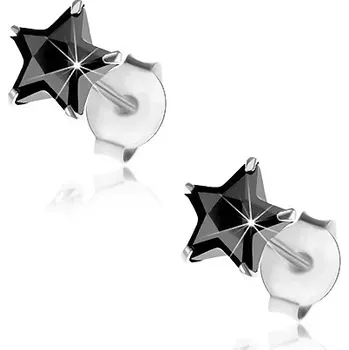 Náušnice Náušnice ze 925 stříbra, puzetky, broušená hvězdička z černého zirkonu, 6 mm