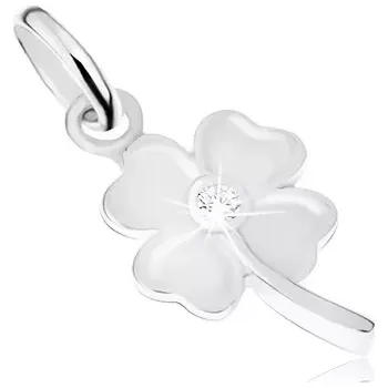 Přívěsek Lesklý přívěsek - kvítek se zirkonovým středem a stonkem, stříbro 925