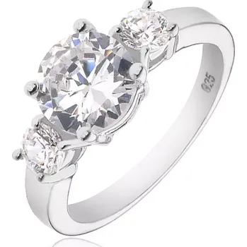 Prsten Stříbrný prsten 925 - větší kulatý čirý zirkon a dva menší po stranách - Velikost: 53