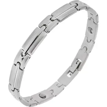 Náramek Magnetický ocelový náramek stříbrné barvy, lesklo-matné články s pásem uprostřed