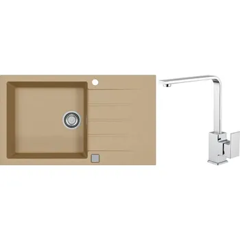 Alveus Set Cadit 40 Granitový dřez s odkapem 860x500 mm + baterie Reno, béžová, SETA22048