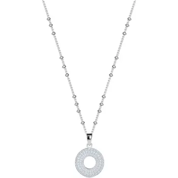 Náhrdelník Stříbrný náhrdelník 925 - kruh se zirkony, tenký řetízek, kuličky