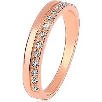 Prsten Prsten ze stříbra 925 měděné barvy, čirá zirkonová linie, vysoký lesk - Velikost: 50