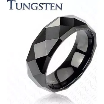 Prsten Černý prsten z wolframu s lesklým broušeným povrchem, 8 mm - Velikost: 64