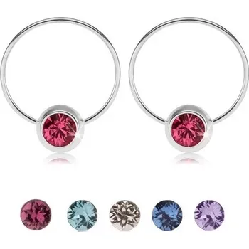 Náušnice Kruhové náušnice, stříbro 925, barevný zirkon v zaoblené objímce - Barva: Tmavomodrá